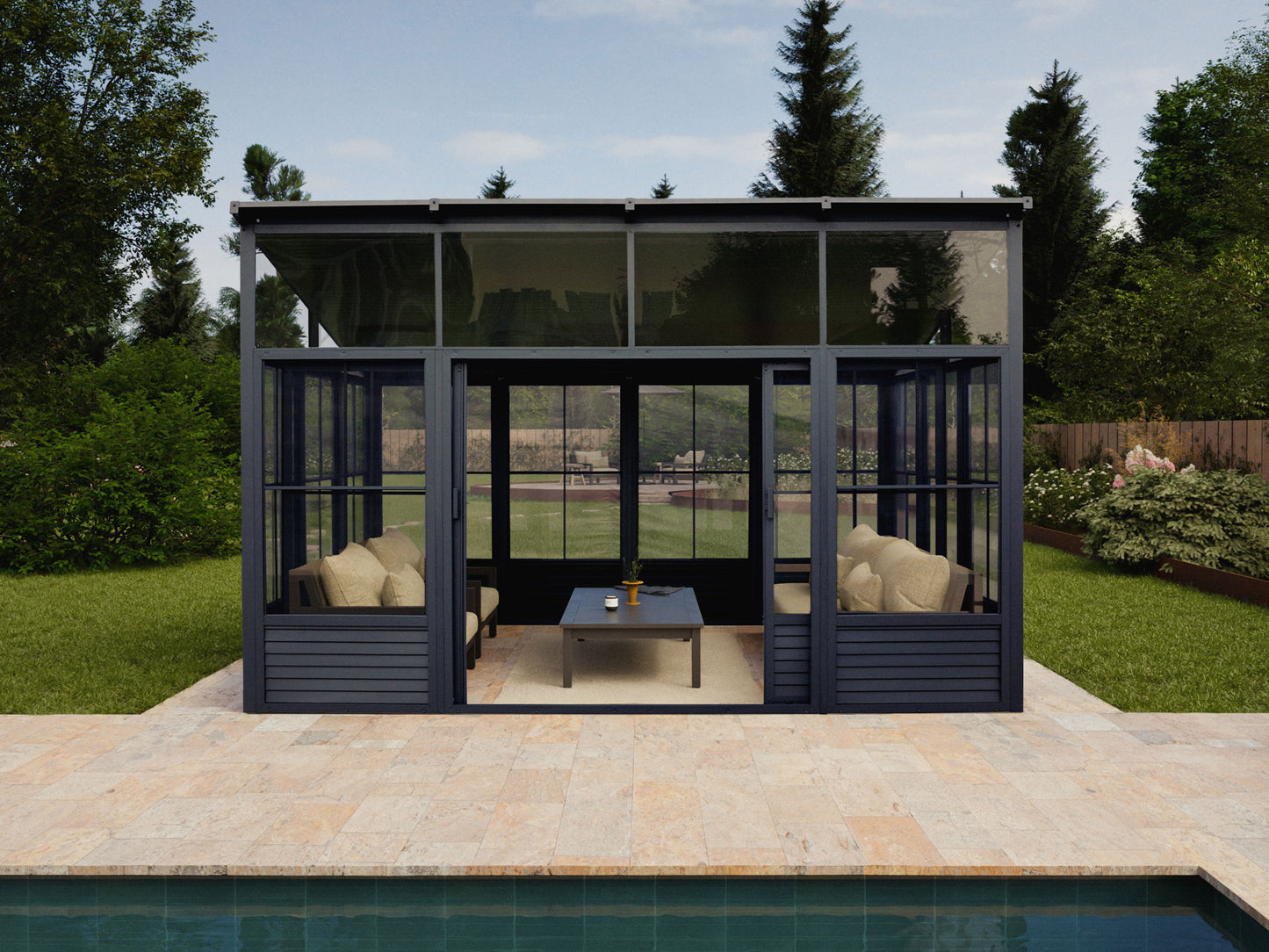Gazebo Penguin Narvik Solarium Metal Roof 12x15 in Dark Grey