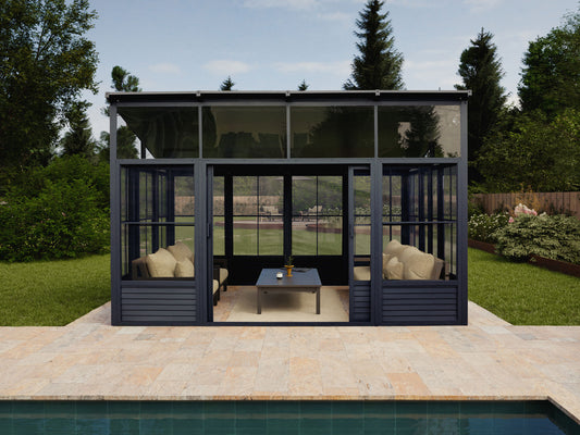 Gazebo Penguin Narvik Solarium Metal Roof 12x15 in Dark Grey