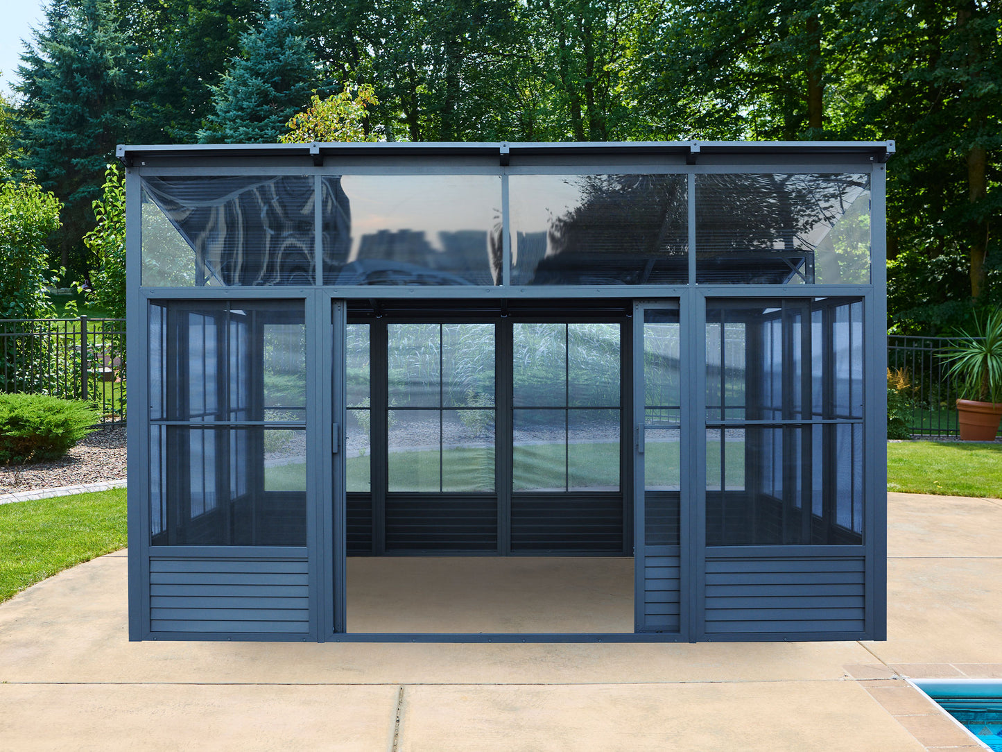 Gazebo Penguin Narvik Solarium Metal Roof 12x15 in Dark Grey