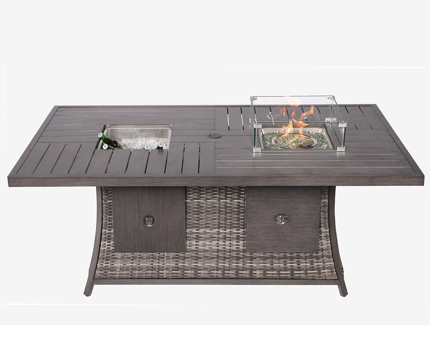 Homeroots ELLE Gray 7-Piece Wicker Patio Fire Pits Table Patio Conversation Sofa Set With Gray Cushions Outdoor Surplus USA
