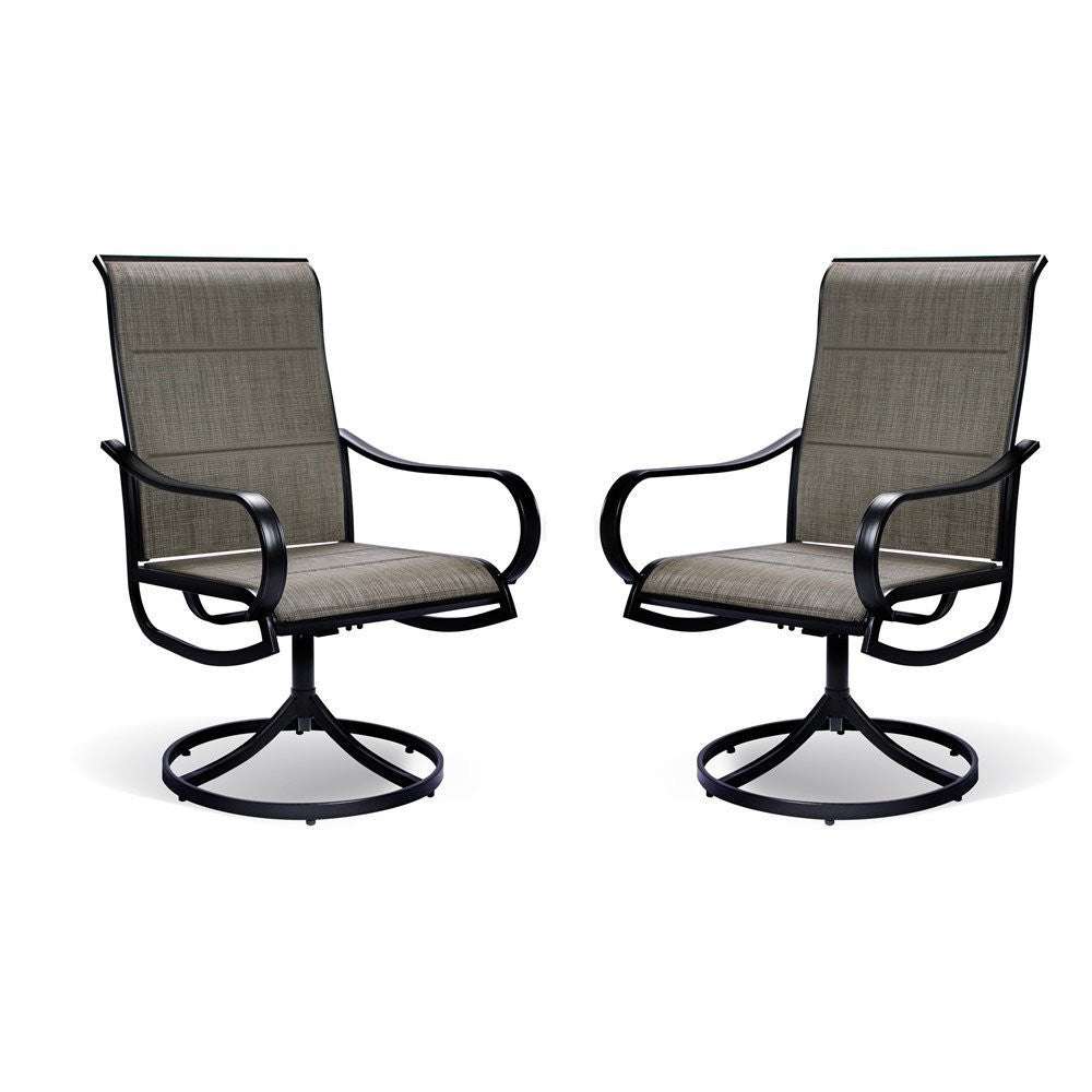 Two Gray And Black Sling Swivel Chairs