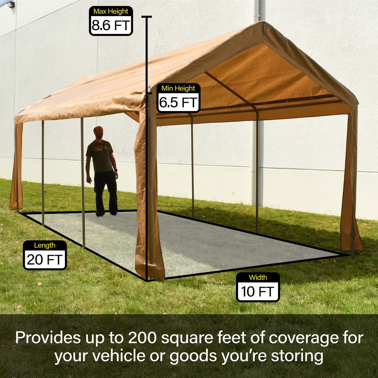 Heavy Duty Outdoor Canopy Carport Tent -  10 X 20 FT - Beige