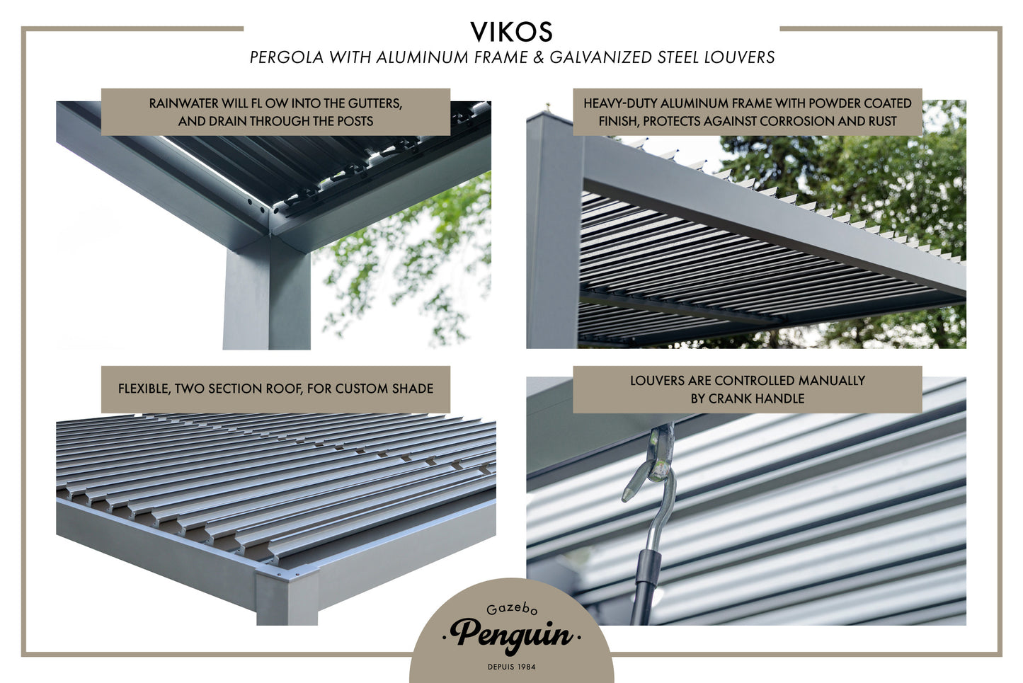 Vikos 10 x10 Aluminum stand alone Pergola